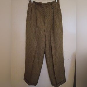 Ralph Lauren Women's Vintage Houndstooth Tan Checkered Dress Pants 100% Wool
